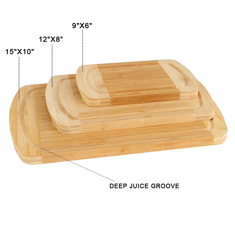 3-Piece 2-Tone Rectangular Bamboo Cutting Board Set