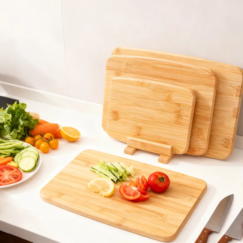 3-Piece Bamboo Oval Cutting Board Set With Holder