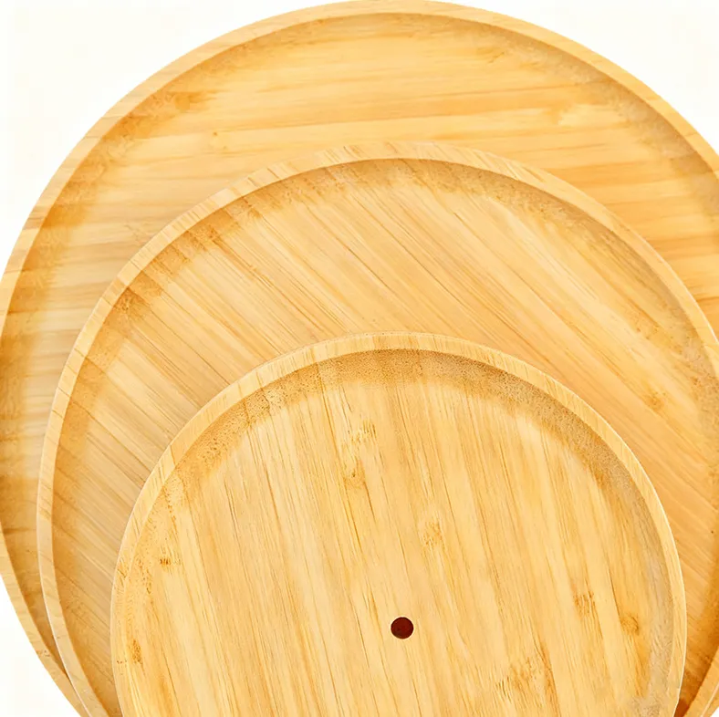 3-Piece Bamboo Round Tray Set with Bracket