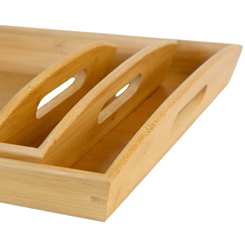 3-piece Nesting Bamboo Tray Set with Handles