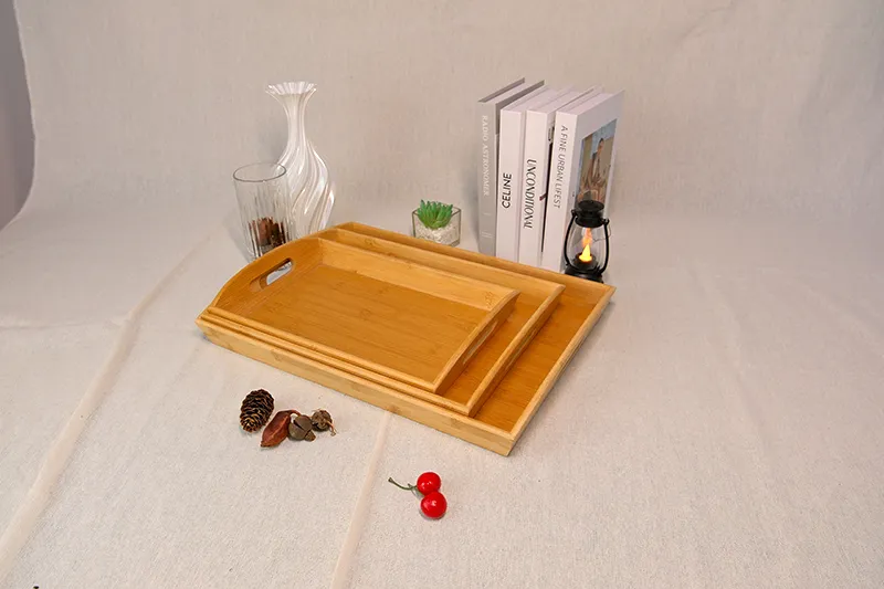 3-piece Nesting Bamboo Tray Set with Handles