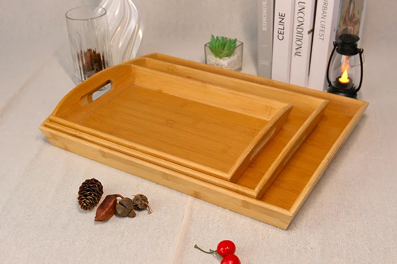 3-piece Nesting Bamboo Tray Set with Handles