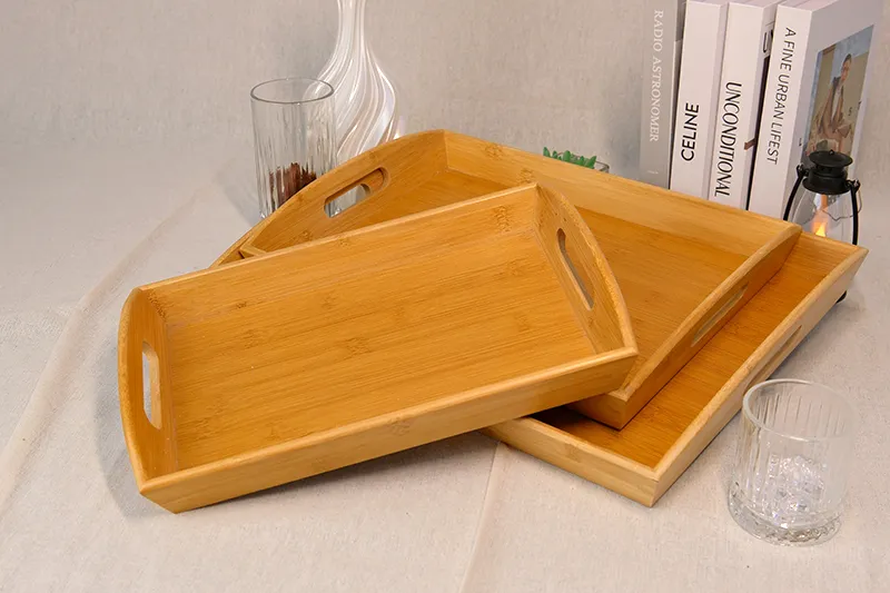 3-piece Nesting Bamboo Tray Set with Handles