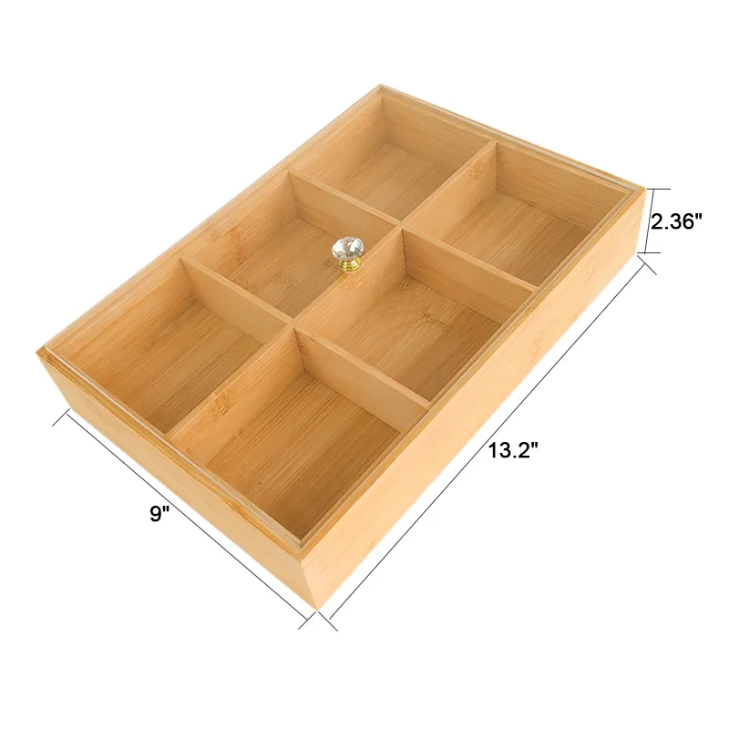 6 Compartments Bamboo Storage Container with Acrylic Lid