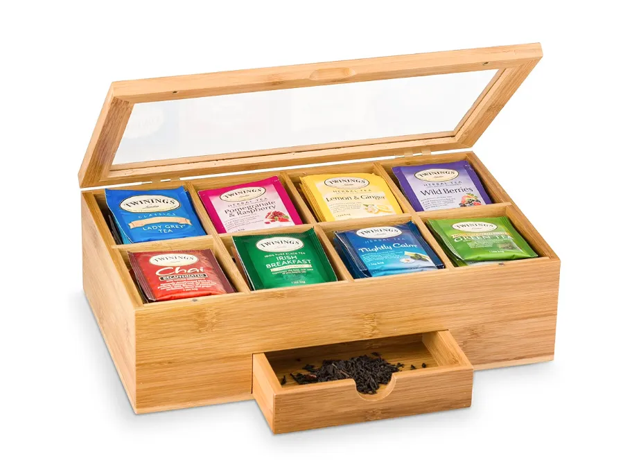 8 Compartments Bamboo Storage Box with Acrylic Window and Magnetic Lid