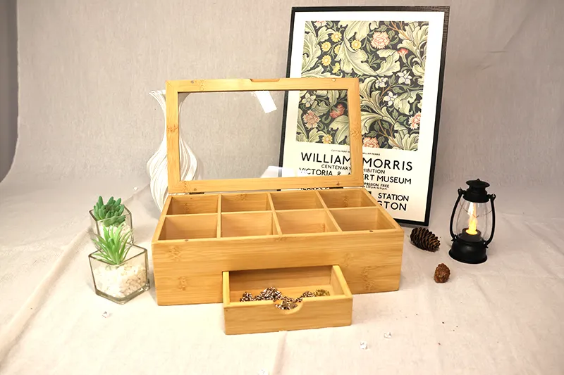 8 Compartments Bamboo Storage Box with Acrylic Window and Magnetic Lid