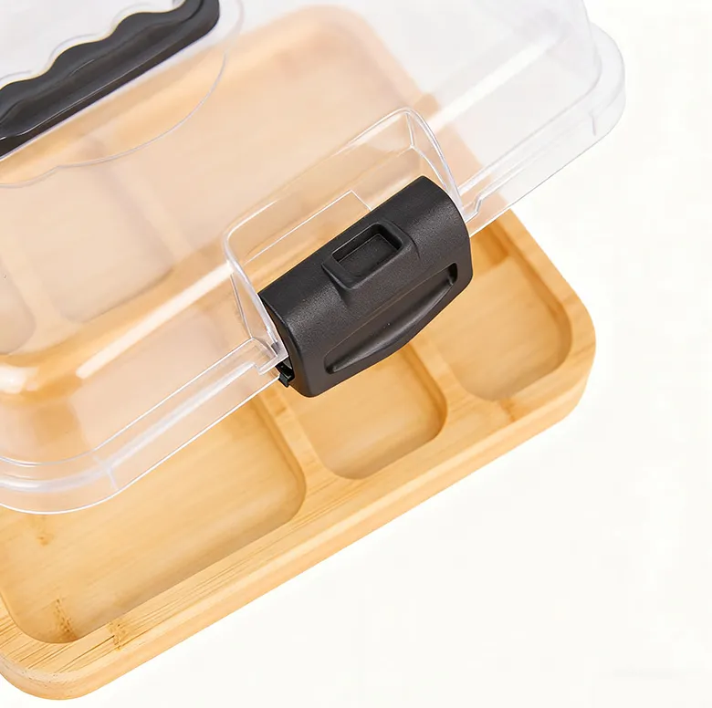 Bamboo Compartment Tray with Transparent Lid