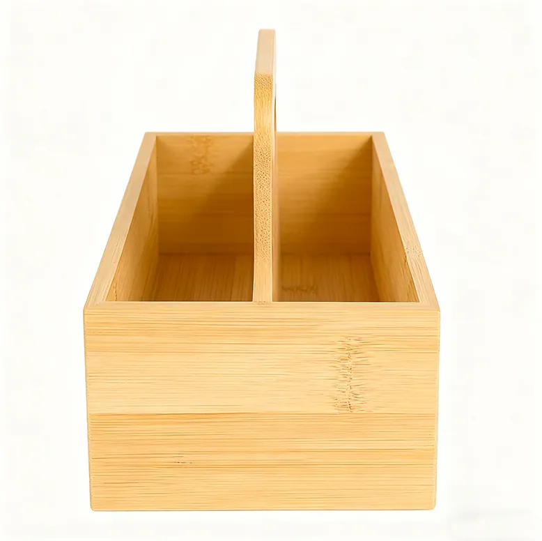 Bamboo Multi-Compartment Storage Caddy with Handle
