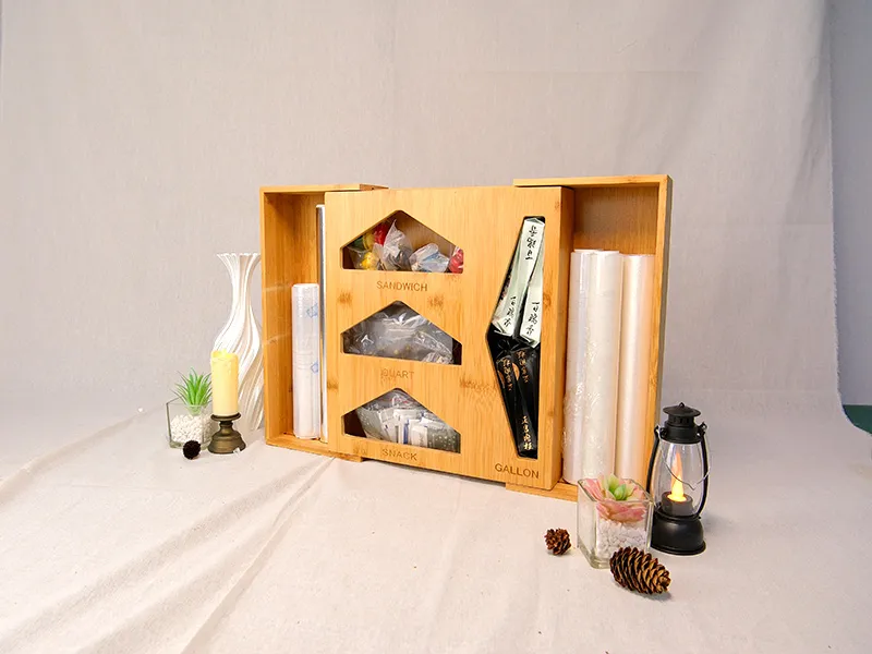 Bamboo Multi-grid Telescopic Fresh Bag Storage Box