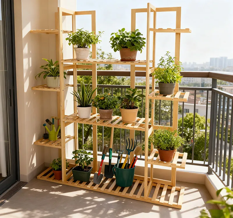 Estantería de plantas de bambú con varios niveles