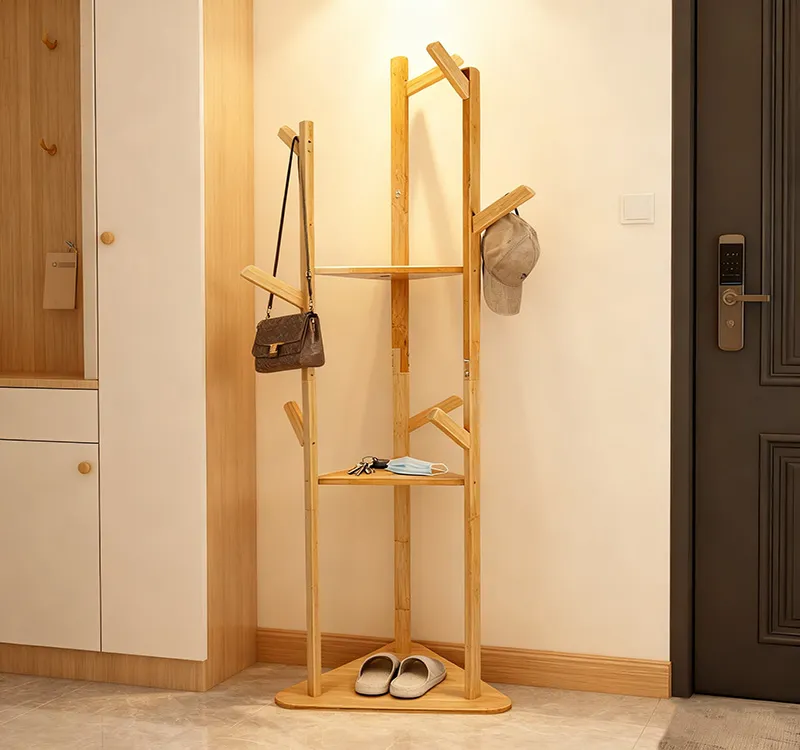 Bamboo Tree-Shaped Coat Rack with Shelves