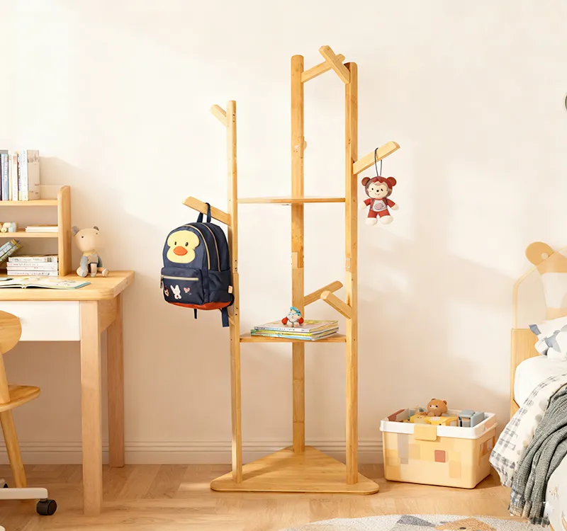 Bamboo Tree-Shaped Coat Rack with Shelves