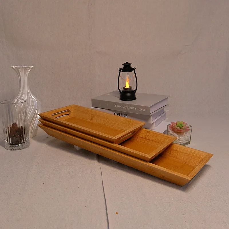Boat-shaped Bamboo Tray with Handles