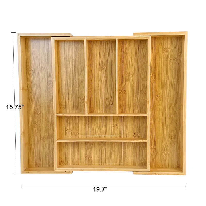 Expandable Bamboo Compartment Cutlery Storage Box