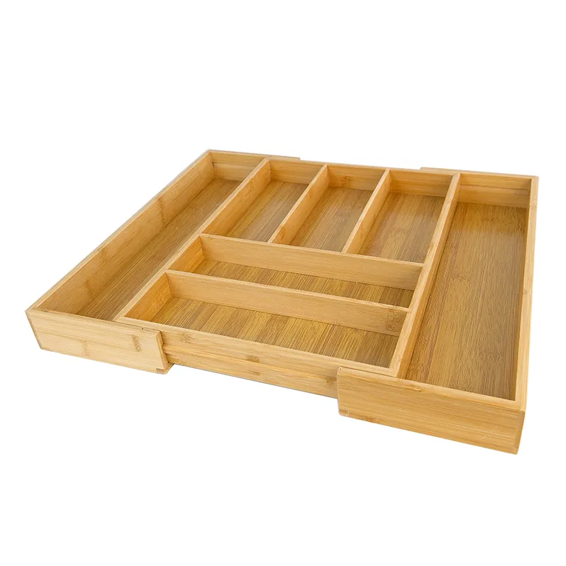 Ausziehbare Bambus-Besteckbox mit Fächern