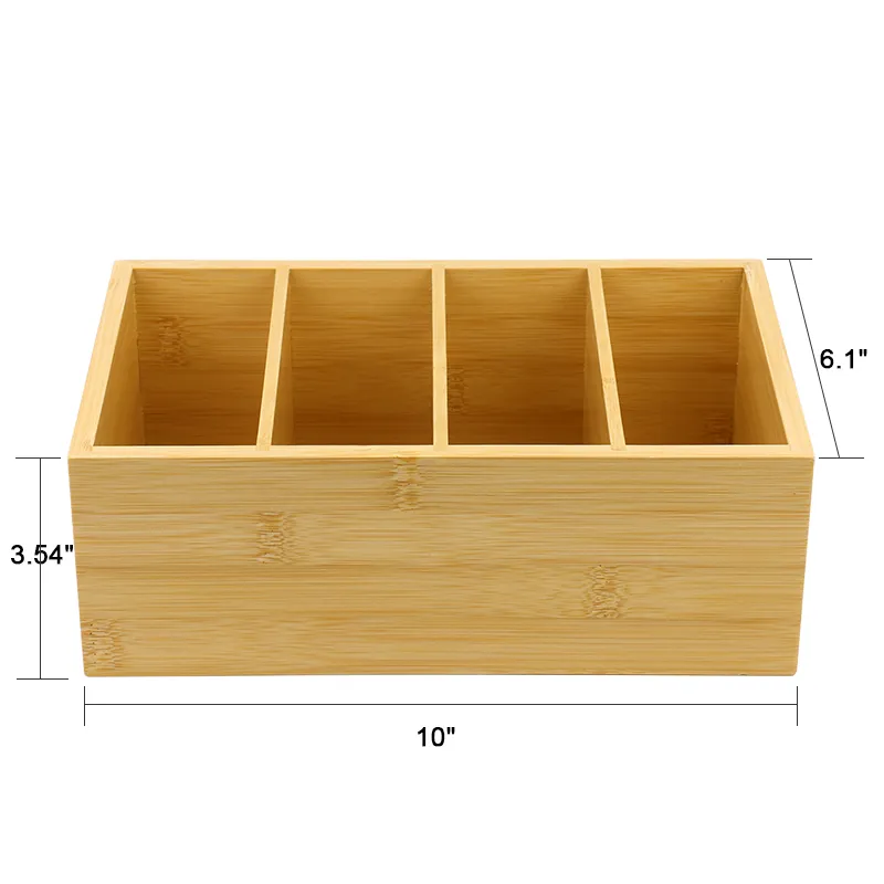 Rectangular 4 Compartments Bamboo Storage Organizer