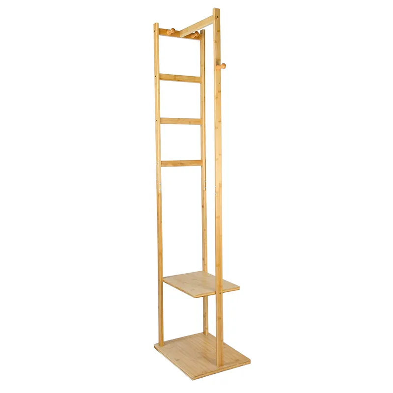 Solid Bamboo Freestanding Coat Rack with Storage