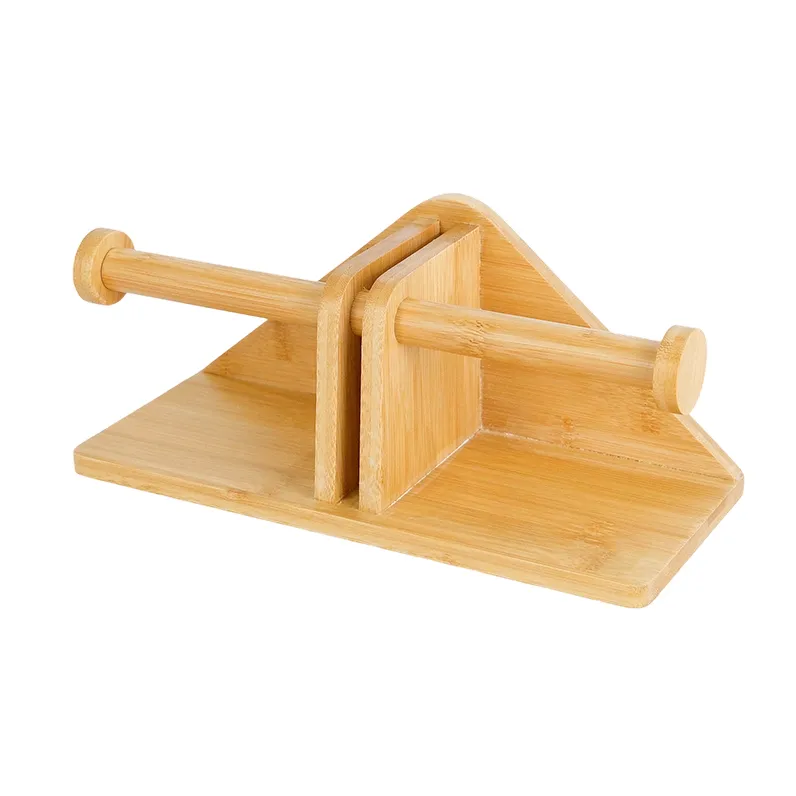 Wall Mount Bamboo Double Dual Toilet Paper Holder