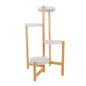 Bamboo Multi-Tier Plant Shelf with White Trays