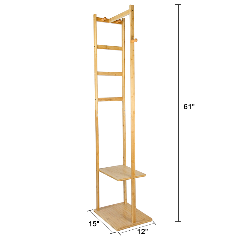Solid Bamboo Freestanding Coat Rack with Storage - Image 2
