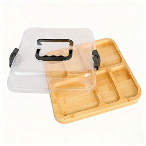 Bamboo Compartment Tray with Transparent Lid