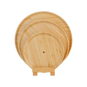 3-Piece Bamboo Round Tray Set with Bracket