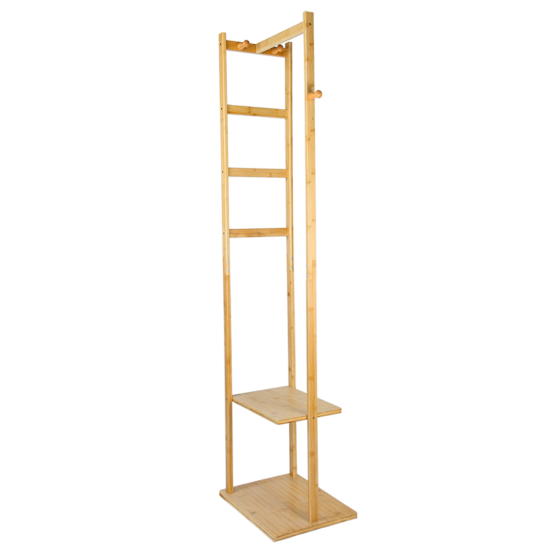 Solid Bamboo Freestanding Coat Rack with Storage