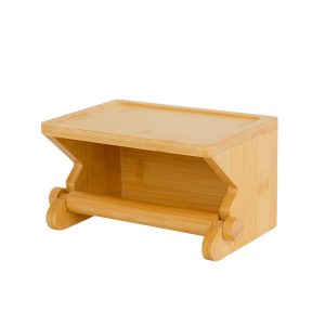 Bamboo Paper Towel Holder with Storage Shelf