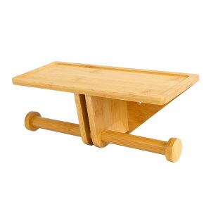 Wall Mount Bamboo Double Dual Toilet Paper Holder