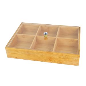 6 Compartments Bamboo Storage Container with Acrylic Lid