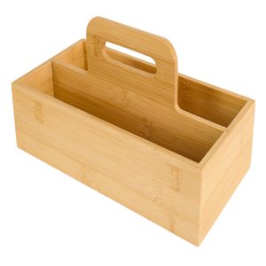 Bamboo Multi-Compartment Storage Caddy with Handle