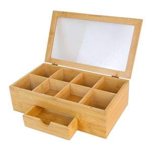 8 Compartments Bamboo Storage Box with Acrylic Window and Magnetic Lid