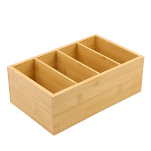 Rectangular 4 Compartments Bamboo Storage Organizer