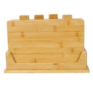 4-Piece Bamboo Cutting Board Set with Holder and Food Icons