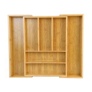 Expandable Bamboo Compartment Cutlery Storage Box