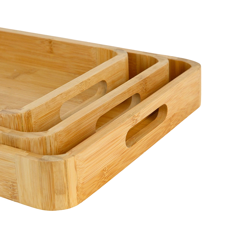 3 Nested Bamboo Trays with Handles - Image 2