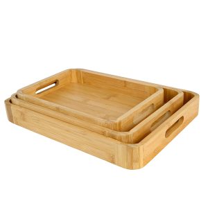3 Nested Bamboo Trays with Handles