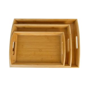 3-piece Nesting Bamboo Tray Set with Handles