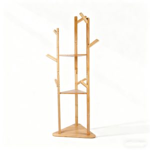 Bamboo Tree-Shaped Coat Rack with Shelves